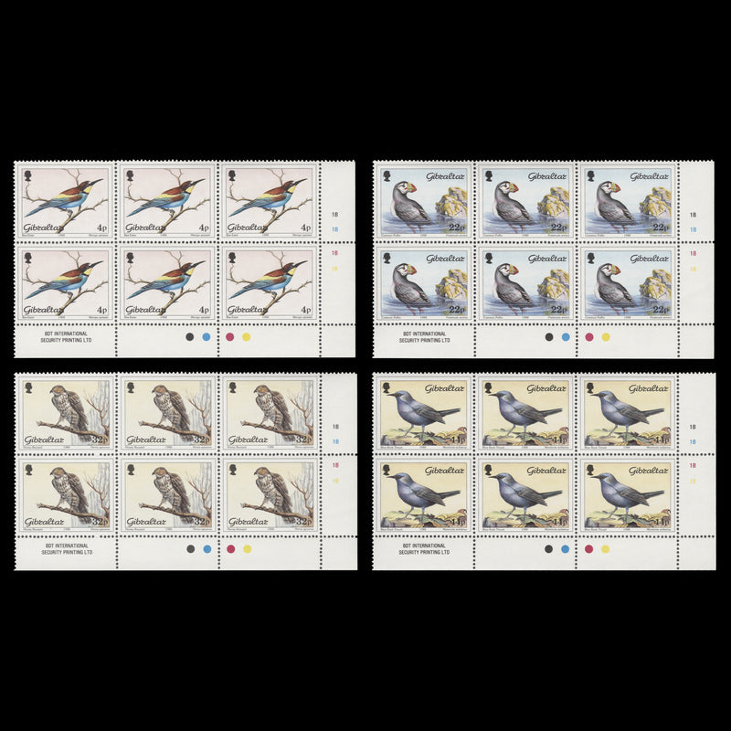 Gibraltar 1988 (MNH) Birds traffic light/plate blocks