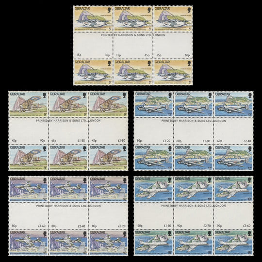 Gibraltar 1978 (MNH) Royal Air Force Anniversary gutter imprint blocks