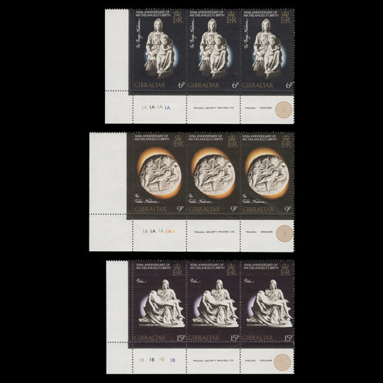 Gibraltar 1975 (MNH) Birth Anniversary of Michelangelo plate blocks