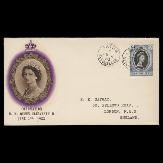 Seychelles 1953 (FDC) 9c Coronation, VICTORIA