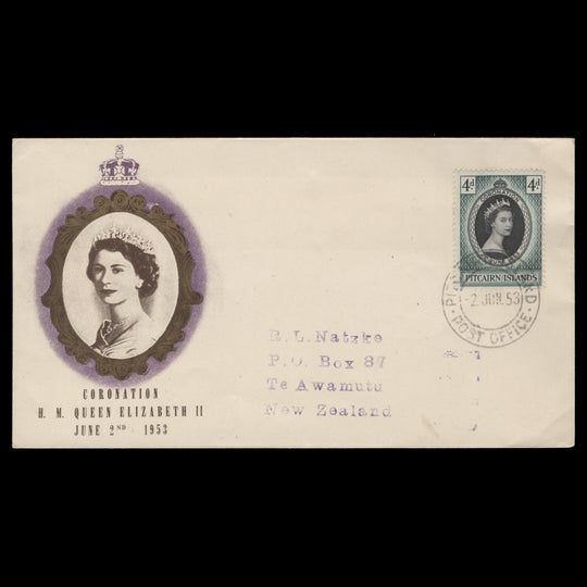 Pitcairn Islands 1953 (FDC) 4d Coronation