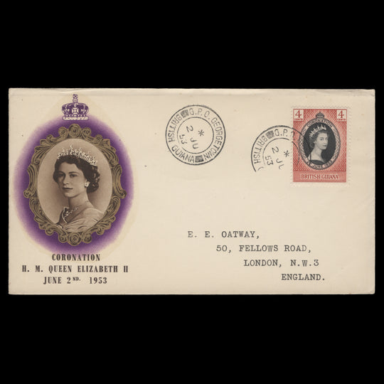 British Guiana 1953 (FDC) 4c Coronation, GEORGETOWN