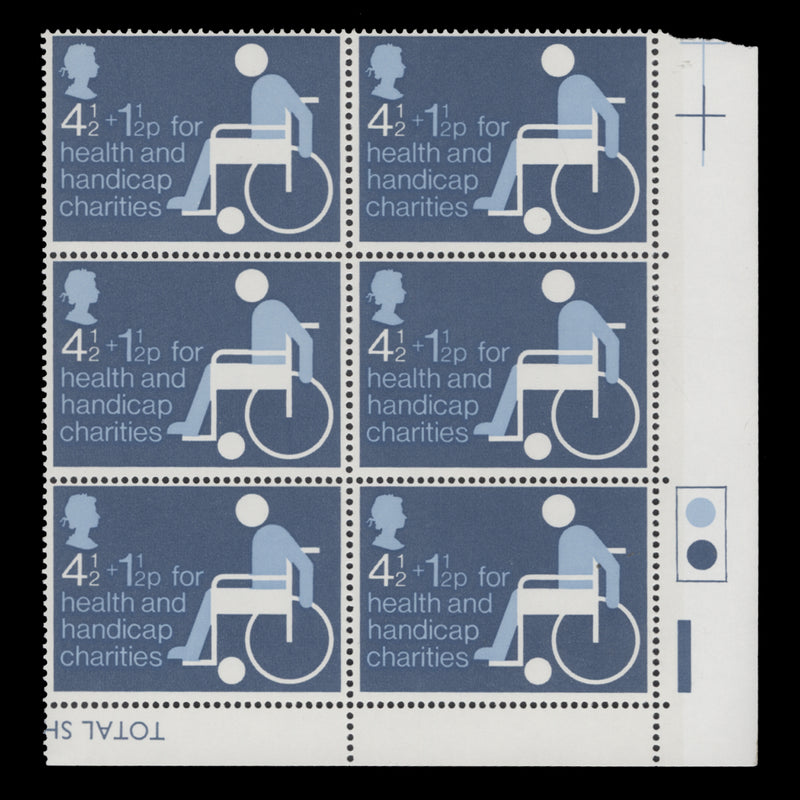 Great Britain 1975 (MNH) 4½p Health & Handicap Charities traffic light block