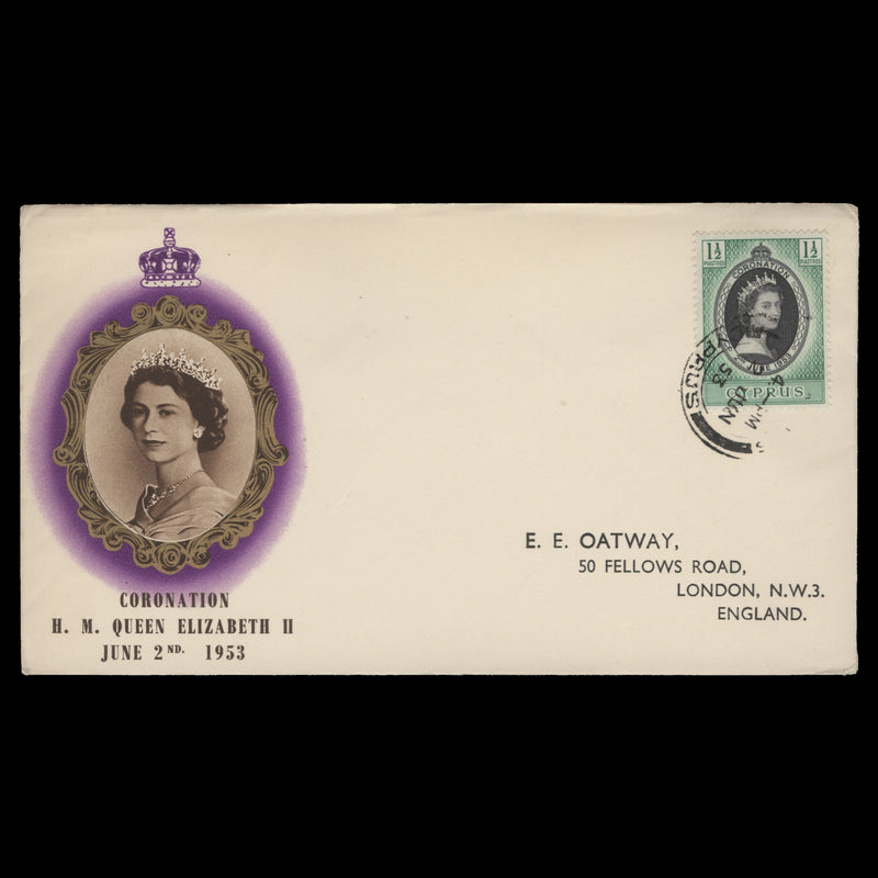 Cyprus 1953 (FDC) 1½p Coronation, PAPHOS