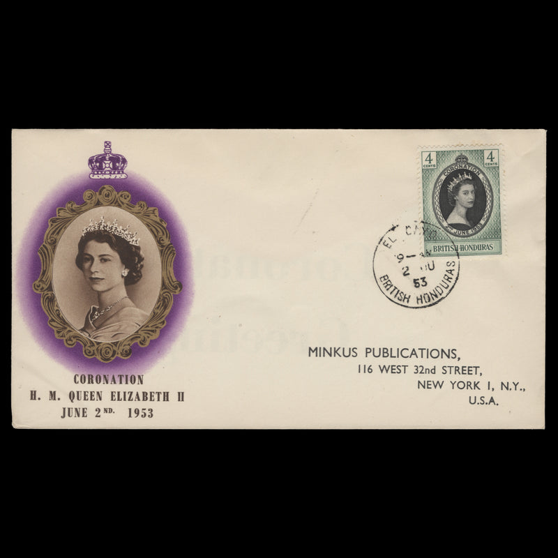 British Honduras 1953 (FDC) 4c Coronation, EL CAYO