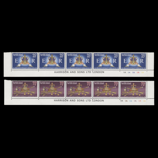 Norfolk Island 1978 (MNH) Coronation Anniversary imprint/plate strips