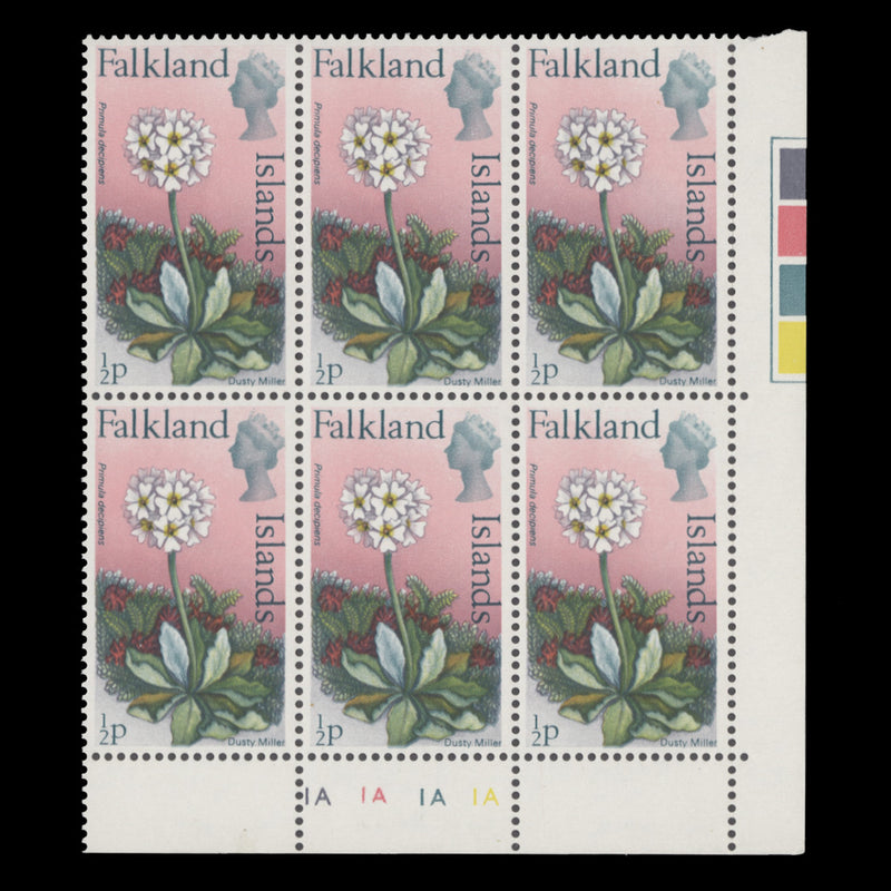Falkland Islands 1972 (MNH) ½p Dusty Miller plate block