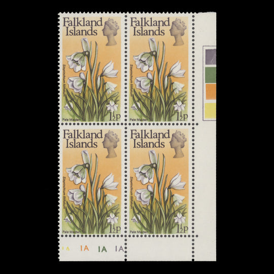 Falkland Islands 1972 (MNH) 1½p Pale Maiden plate block