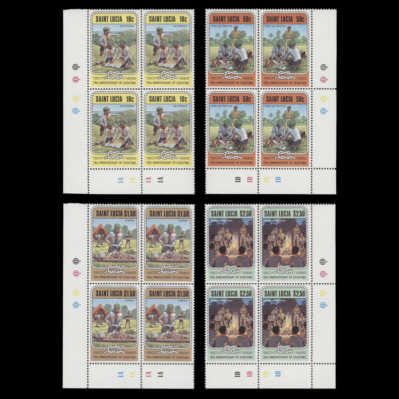 Saint Lucia 1982 (MNH) Scouting Anniversary plate blocks