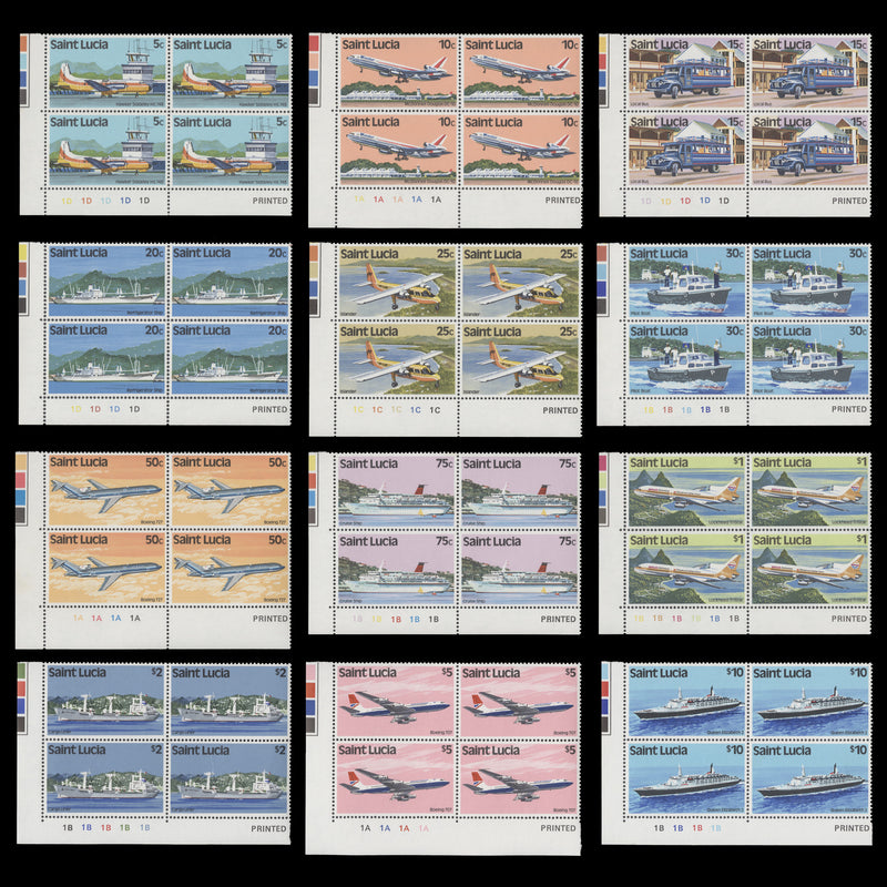 Saint Lucia 1980 (MNH) Transport Definitives plate blocks