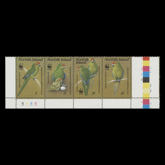 Norfolk Island 1987 (MNH) Green Parrot traffic light/plate strip