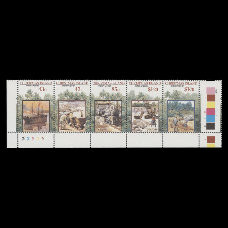 Christmas Island 1991 (MNH) Phosphate Mining plate strip