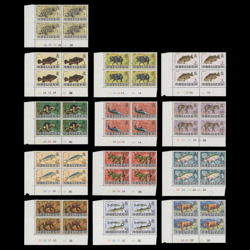 Belize 1973 (MNH) Wildlife Provisionals plate blocks