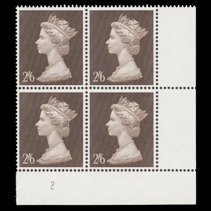 Great Britain 1969 (MNH) 2s6d Brown plate 2 block
