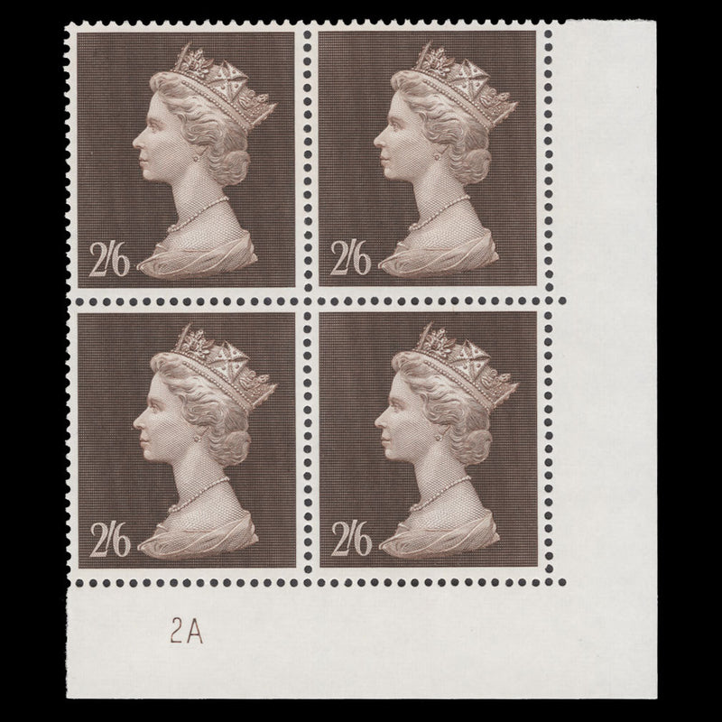 Great Britain 1969 (MNH) 2s6d Brown plate 2A block