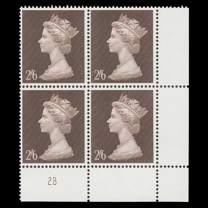 Great Britain 1969 (MNH) 2s6d Brown plate 2B block