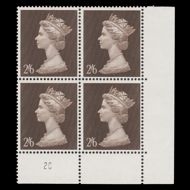Great Britain 1969 (MNH) 2s6d Brown plate 2C block