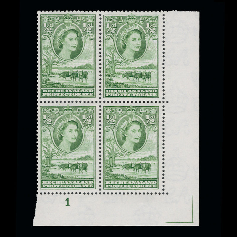 Bechuanaland 1955 (MNH) ½d Baobab Tree & Cattle plate 1 block