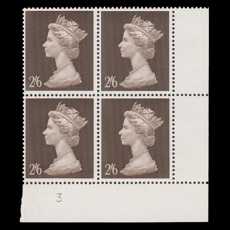 Great Britain 1969 (MNH) 2s6d Brown plate 3 block