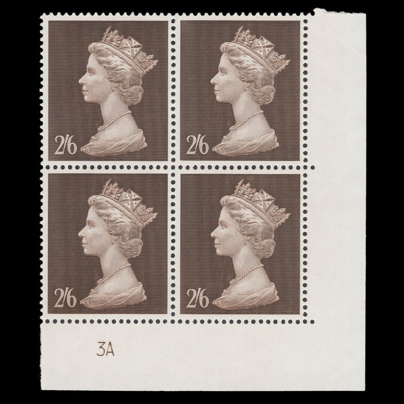 Great Britain 1969 (MNH) 2s6d Brown plate 3A block
