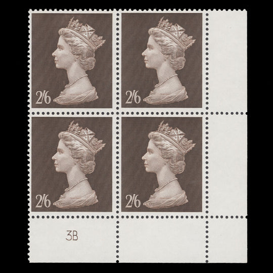 Great Britain 1969 (MNH) 2s6d Brown plate 3B block