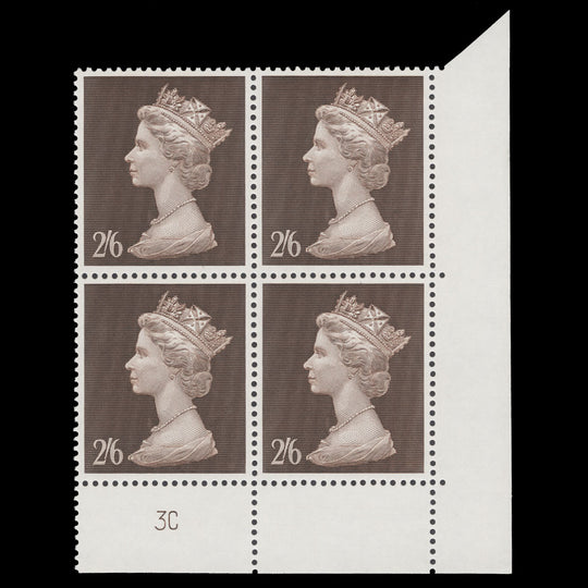 Great Britain 1969 (MNH) 2s6d Brown plate 3C block