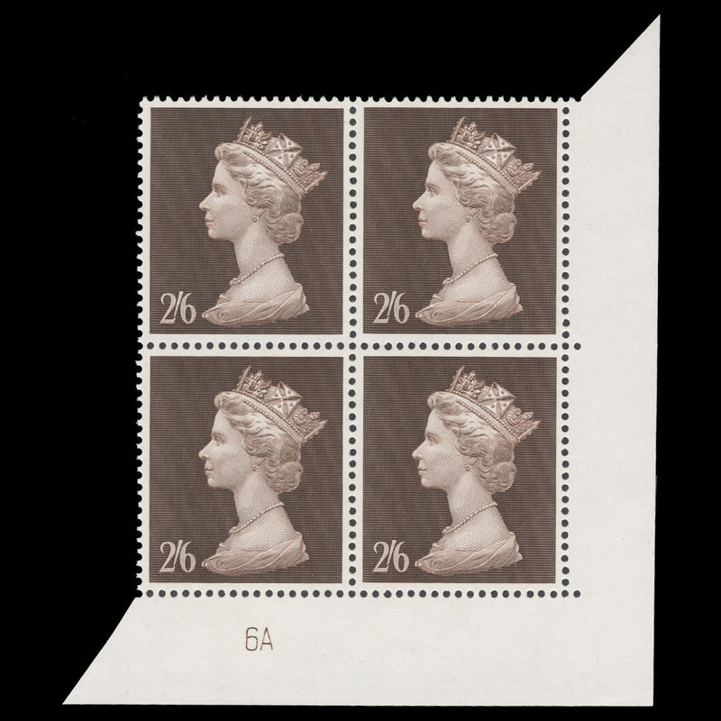 Great Britain 1969 (MNH) 2s6d Brown plate 6A block