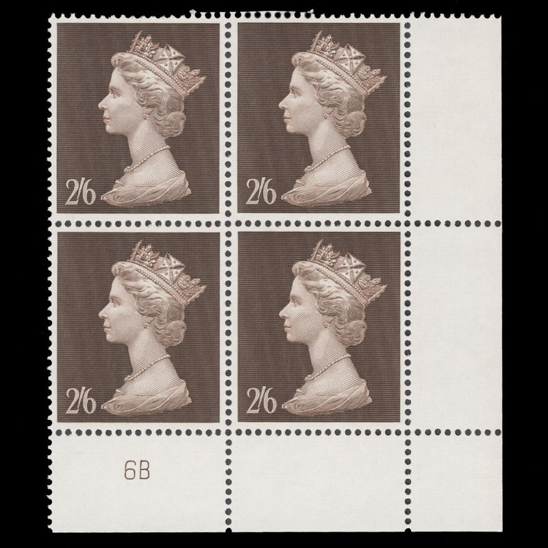 Great Britain 1969 (MNH) 2s6d Brown plate 6B block
