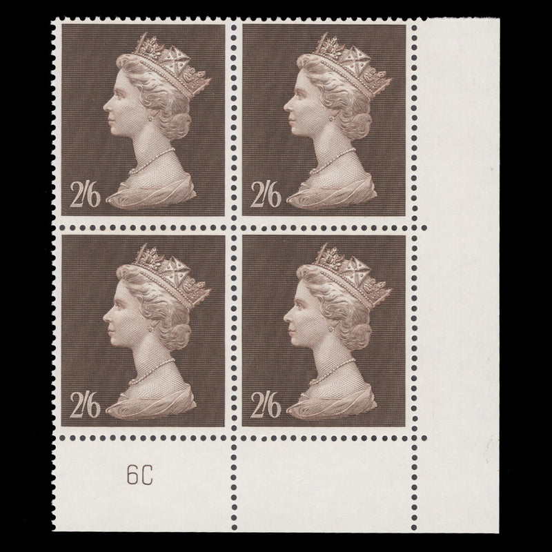 Great Britain 1969 (MNH) 2s6d Brown plate 6C block