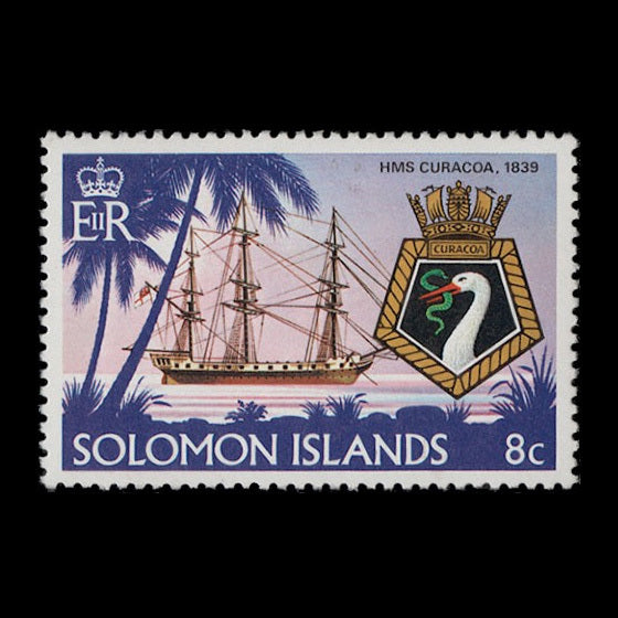 Solomon Islands 1980 (Variety) 8c HMS Curacoa with watermark to right