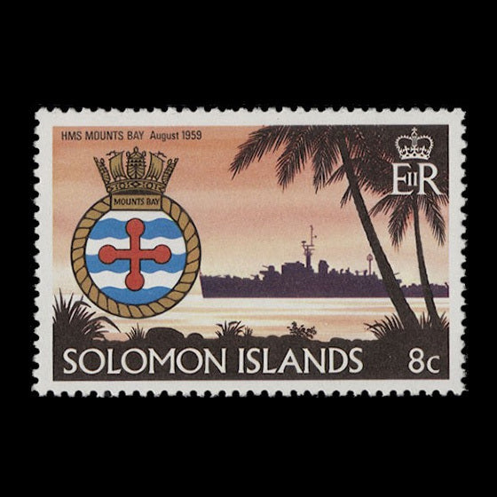 Solomon Islands 1981 (Variety) 8c HMS Mounts Bay with watermark to right