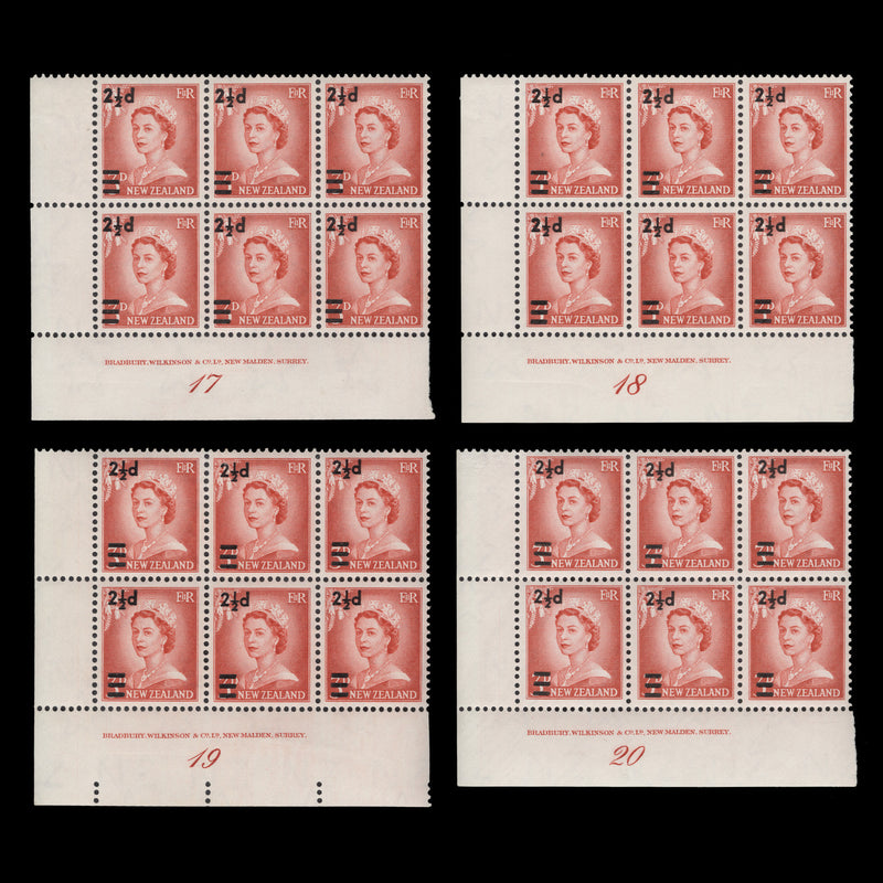New Zealand 1961 (MNH) 2½d/3d Queen Elizabeth II imprint/plate blocks