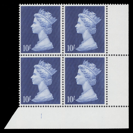 Great Britain 1969 (MNH) 10s Deep Ultramarine plate 1 block