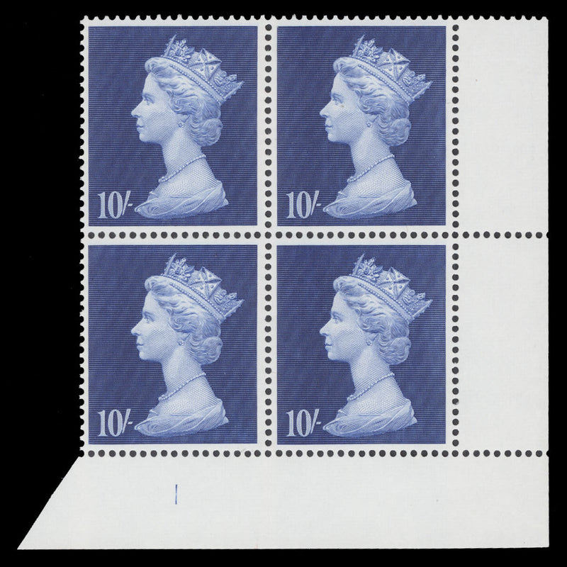 Great Britain 1969 (MNH) 10s Deep Ultramarine plate 1 block