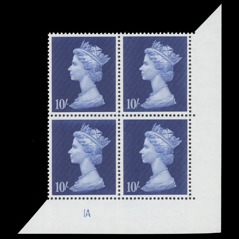 Great Britain 1969 (MNH) 10s Deep Ultramarine plate 1A block