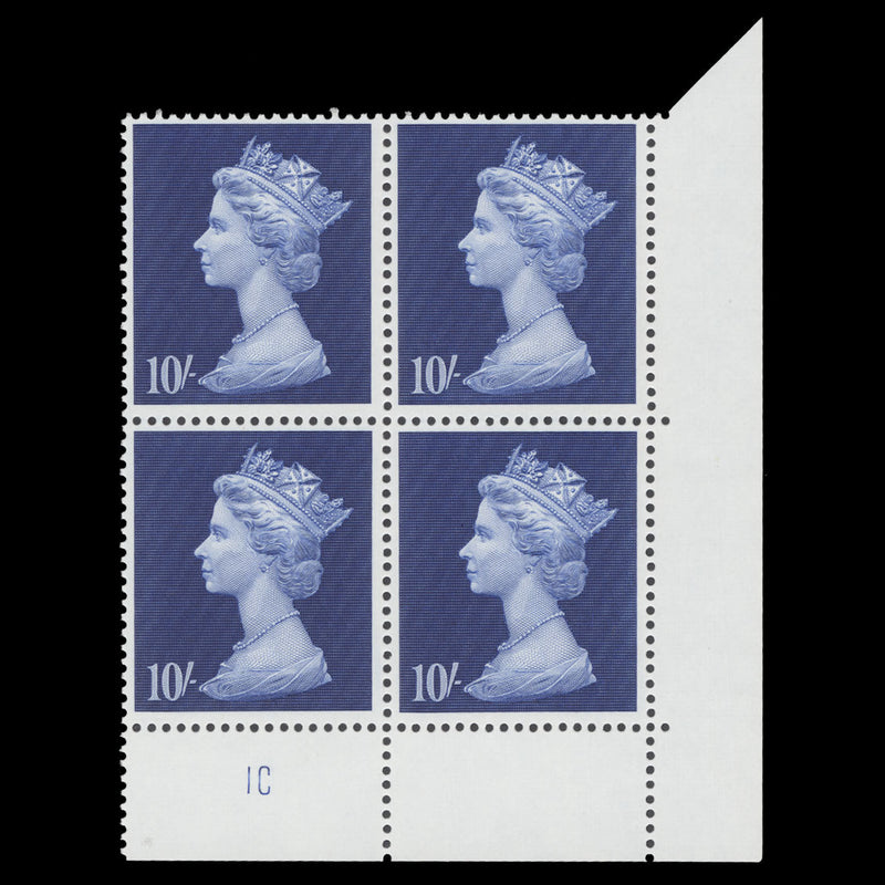 Great Britain 1969 (MNH) 10s Deep Ultramarine plate 1C block