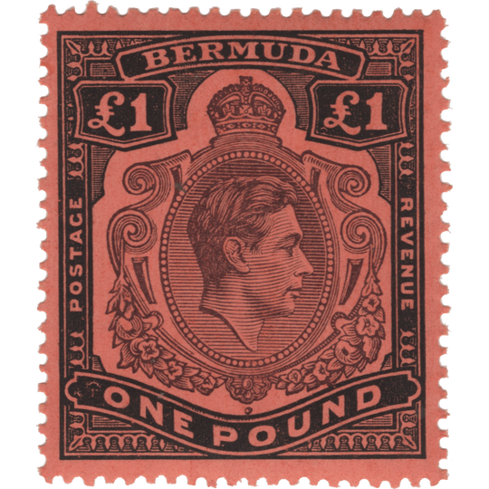 Bermuda 1943 (MLH) £1 Deep Reddish Purple & Black on Pale Red, perf 14 x 14