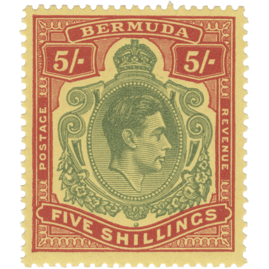 Bermuda 1950 (MNH) 5s Yellow-Green & Red on Pale Yellow, perf 13 x 13