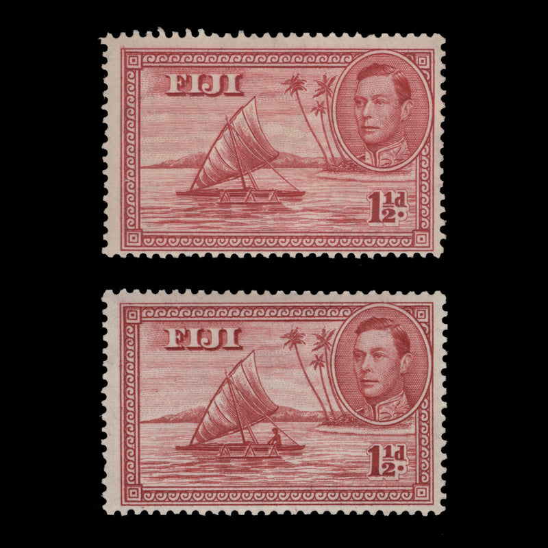 Fiji 1938 (MLH) 1½d Camakua dies I & II, perf 13½ x 13½
