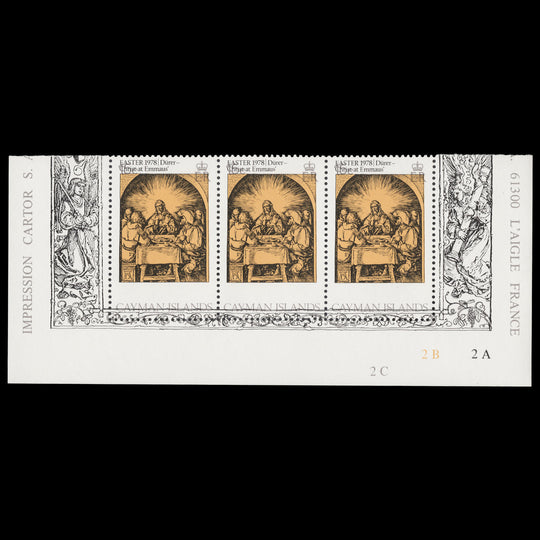 Cayman Islands 1978 (Variety) 15c Easter plate strip with colour shifts