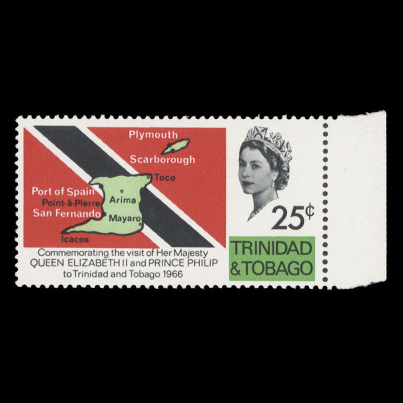 Trinidad & Tobago 1966 (Variety) 25c Royal Visit watermark to right