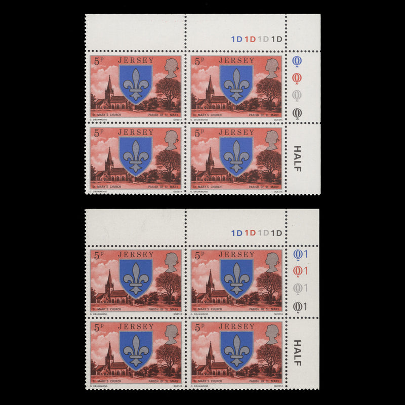 Jersey 1976 (MNH) 5p Parish Arms plate blocks