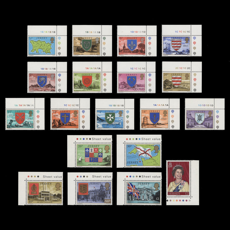 Jersey 1976 (MNH) Parish Arms & Views Definitives traffic light singles