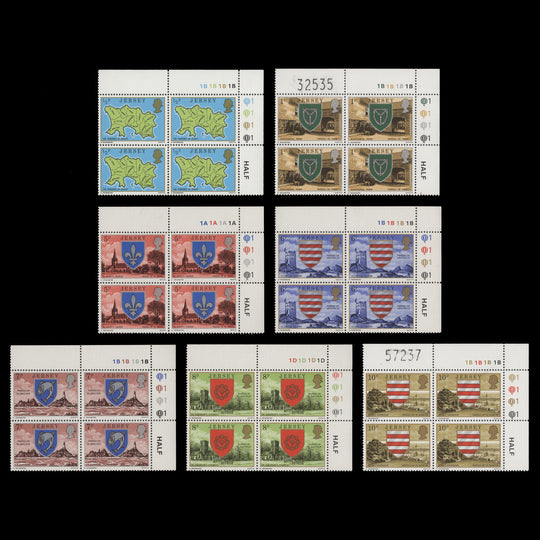 Jersey 1977-78 (MNH) Parish Arms & Views Definitives reprint plate blocks