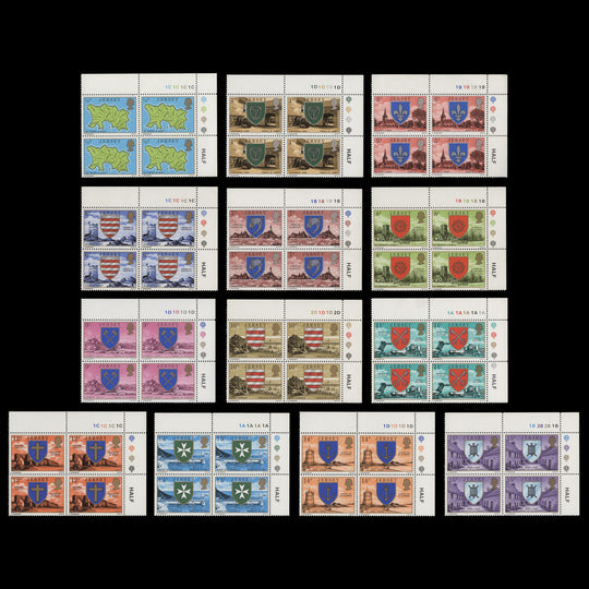 Jersey 1976 (MNH) Parish Arms & Views Definitives plate blocks