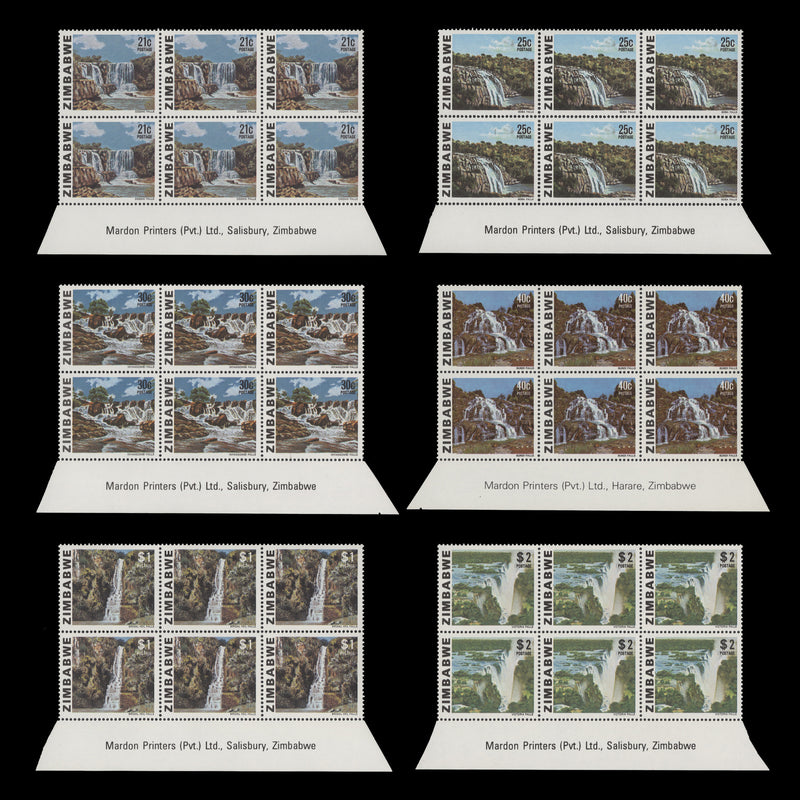 Zimbabwe 1980 (MNH) Gems, Wildlife & Waterfalls Definitives imprint blocks