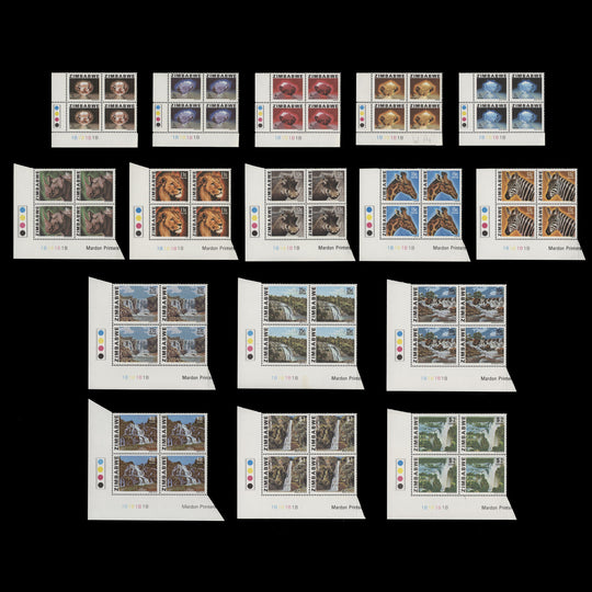 Zimbabwe 1980 (MNH) Gems, Wildlife & Waterfalls Definitives plate 1B–1B–1B–1B blocks