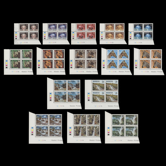 Rhodesia 1978 (MNH) Gems, Wildlife & Waterfalls Definitives plate 1A blocks