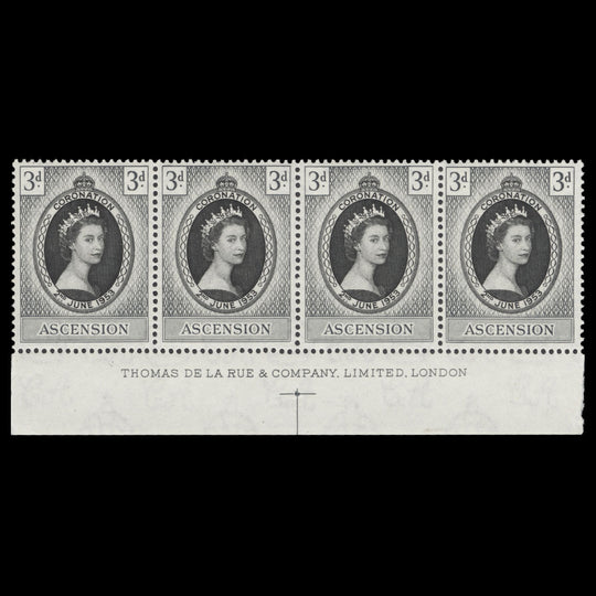 Ascension 1953 (MNH) 3d Coronation imprint strip