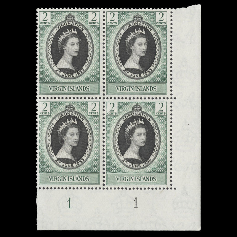 British Virgin Islands 1953 (MNH) 2c Coronation plate 1–1 block